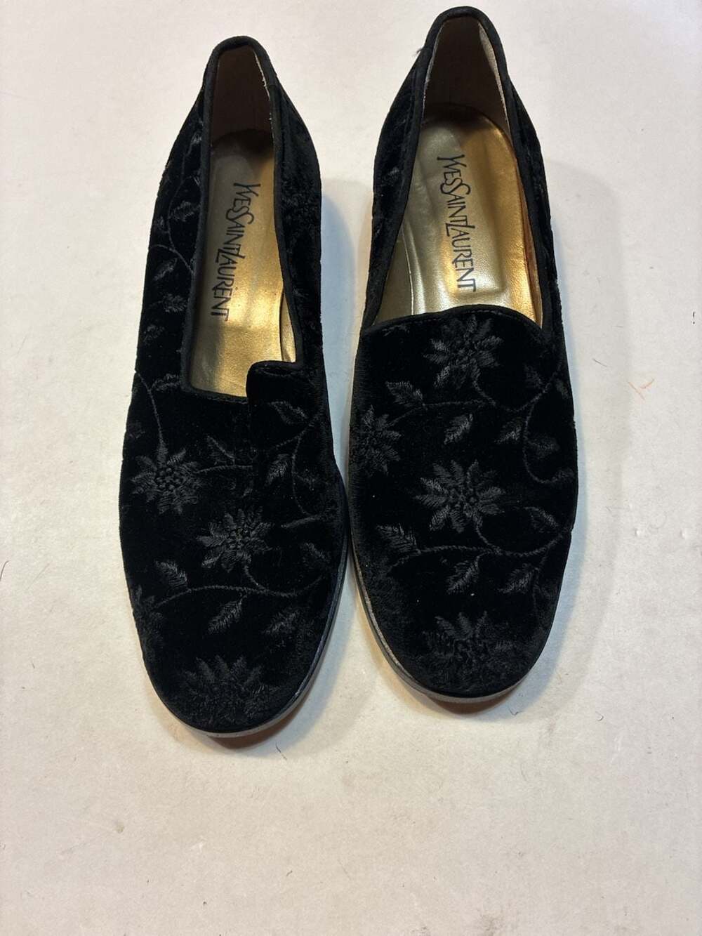Yves Saint Laurent Black Floral Velvet Loafers Size 9 M